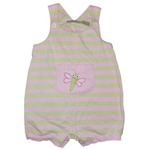 Vintage? Specialty Baby Striped Overalls Romper Shorts 18 Months Pink Green